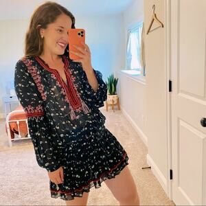 Ulla Johnson Black Red Silk Embroidered Mini Dress 2